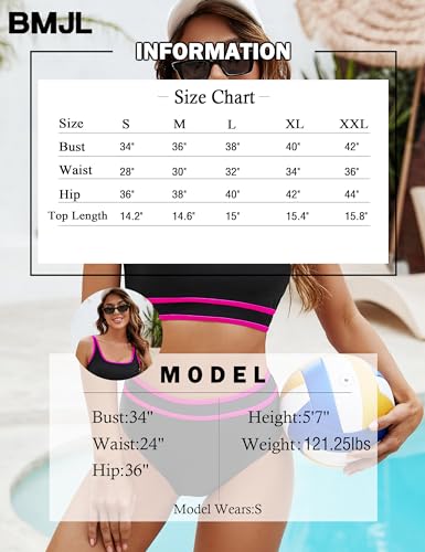 Image of BMJL Women's High Waisted Bikini Sets Sporty Two Piece Swimsuits Color Block Tummy Control Modest Bathing Suit