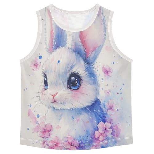 Boys Tank Top Shirts Watercolor Rabbit Pink Flower Bunny Sleeveless T-Shirts Crew Neck for Kids Clothing Children