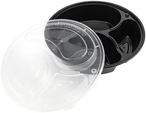 MUKCHAP 25 Pack 3 Compartment Meal Prep Food Containers, Reusable Round Lunch Box with Lids, Freezer Safe
