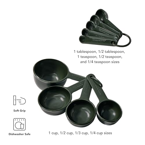 KitchenAid Plastic Measuring Cups and Spoon Set, Set of 9, /4, 1/2, 1/3, and 1 cup sizes, and 1 tbsp, 1/2 tbsp, 1 tsp, 1/2 tsp and 1/4 tsp, Evergreen by KitchenAid - Image 2