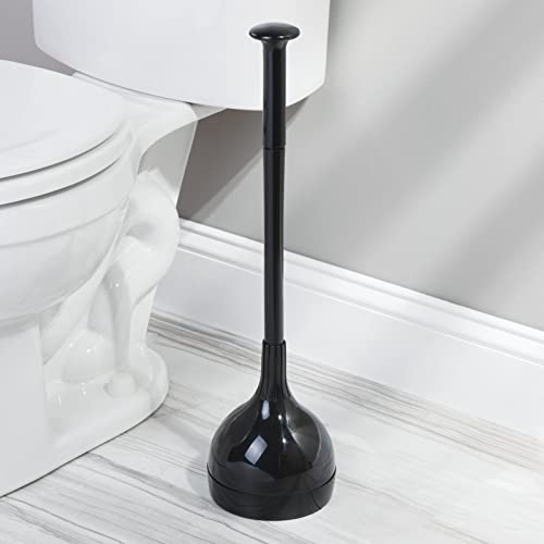 Mdesign Plastic Freestanding Hideaway Toilet Plunger Holder With Drip Tray - Master Or Guest Bathroom Heavy-Duty Storage Organization - Aura Collection - Black #TOP1