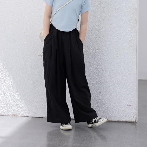 Image of Girls Pants 10-12 Years Flowy Palazzo Wide Leg Dress Pants for Girls Summer Black Pants Trousers 5-15 Years
