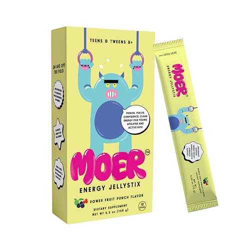 MOER Energy JellyStix Kids 8+ VIT B-Complex for Energy Boost VIT D for Bone & Muscle Support Black Currant + Cranberry for Endurance Support No...