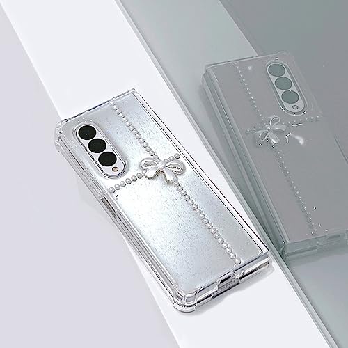 Coque Z Fold 4 luxe à perles et nœud papillon 3D strass