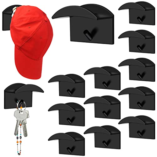 Lymshine 12 Stück Cap Halterung Wand Huthaken Selbstklebend - Hut-Halter Kappenhalter Wand Hut-Organizer Kappenhaken für Die Wandmontage für Baseballkappen, Starker Halt, Ohne Bohren (Schwarz)… Cover