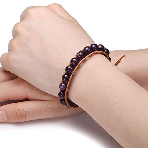 Top Plaza Amethyst Healing Crystals Reiki Yoga Gemstone Bead Bracelets Handmade Boho Bohemian Leather Adjustable Bracelet #TOP1