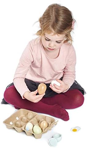 Tender Leaf Toys Grocery Shopping Basket & Wooden Eggs Bundle - Handcrafted Wicker Play Basket with 6 Solid-Wood Eggs in Carton Box for Kids Supermarket Pretend Play, Montessori Toy, Age 3+ — view 4
