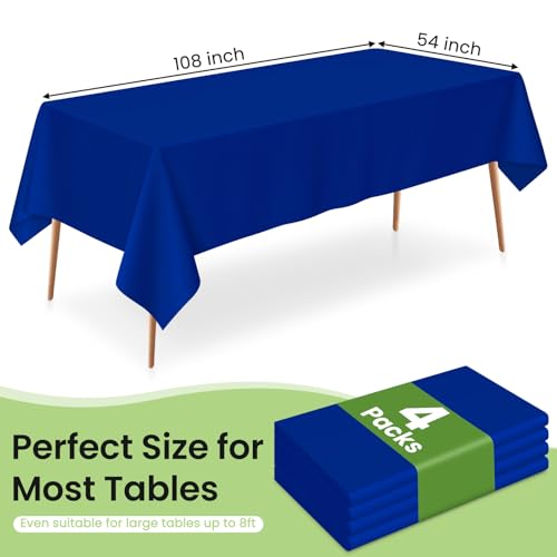 Image of LANLISA 4 Pack Navy Blue Plastic Tablecloth, 54 x 108 Inch Rectangle Table Cloth Disposable, Patriotic Decorations, Veterans Day Tablecloths, Plastic Cover