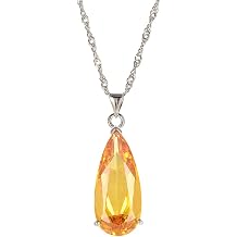 RIZILIA ICONIC Pear Cut Birthstone CZ Necklace for Women, White Gold Plated