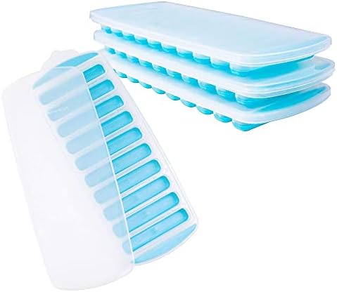 Ice Cube Tray with Lid,Ice Trays,Silicone Ice Cube Tray,Pop Out Ice Cube Tray,Reusable Ice Stick Tray,BPA Free, for Whiskey, Cocktail, Stackable Flexible Ice Molds,Dishwasher Safe (blue , pack of 4)