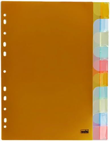 SOLO File Separators - 10 Color-Coded Transparent Dividers | Universal 11-Hole Punch for A4 & Legal Size | Index for Easy Labeling | Multi-Purpose Document Organizer for Home, School & Office | SP110