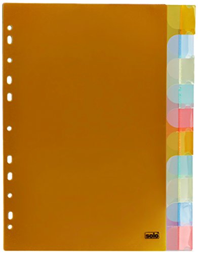 SOLO File Separators - 10 Color-Coded Transparent Dividers | Universal 11-Hole Punch for A4 & Legal Size | Index for Easy Labeling | Multi-Purpose Document Organizer for Home, School & Office | SP110