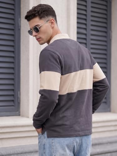 Image of Veirdo Men's Loopknit Cotton Oversized Baggy Fit | Full Sleeve Polo T-Shirt | Casual Streetwear with Ribbed Cuffs Travel | Sizes: S to XXL