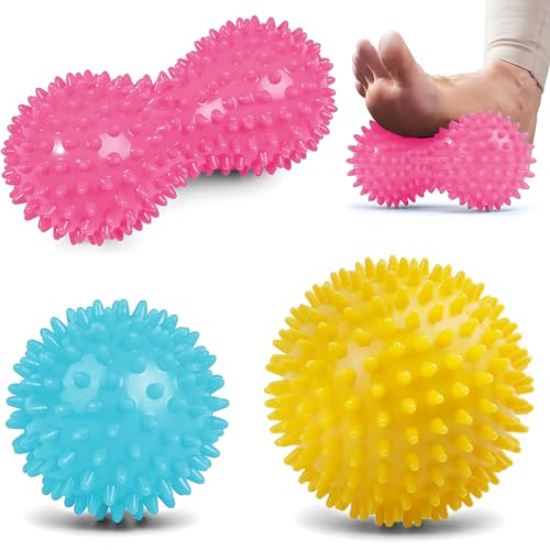 Balles de Massage, 3 pièces Boule Myofasicale, Massage Pieds de Trigger Point, balle lacrosse et balles à picots, pour la Relaxation et soulager les douleurs...