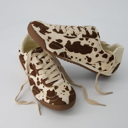 CUSHIONAIRE Techno Women’s Vegan Cow Print Calf-Hair Lace-Up Sneakers with Memory Foam Comfort3