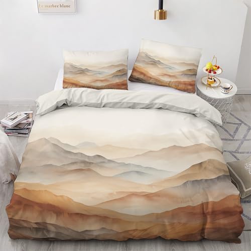 SUWALI Mountain Double Duvet Cover Set, Scenery Printed Bedding Quilt Cover, 2 Pillow Cases, Soft Microfibre, with Zip Fastening, Reversible Design