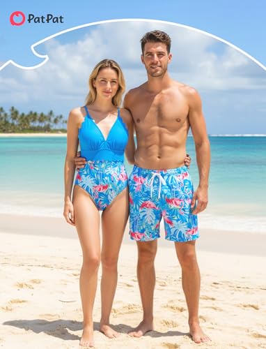 Image of PATPAT Mommy and Me Matching Swimsuit：One Piece V Neck Bathing Suits Leaves Printed Family Swimwear Matching Set