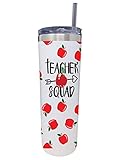 Teacher Stainless Steel Skinny Tumbler With Straw - 20 oz. Insulated Travel Cup - Perfect Christmas, Thank You, Birthday, Appreciation Gifts for Teachers - Fun & Unique Designs (Teacher Squad)