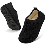 QFH Toddler Slippers Boys Girls Comfy Slippers Little Kids Warm Winter House Shoes Portable Travel Shoes Black 7-7.5