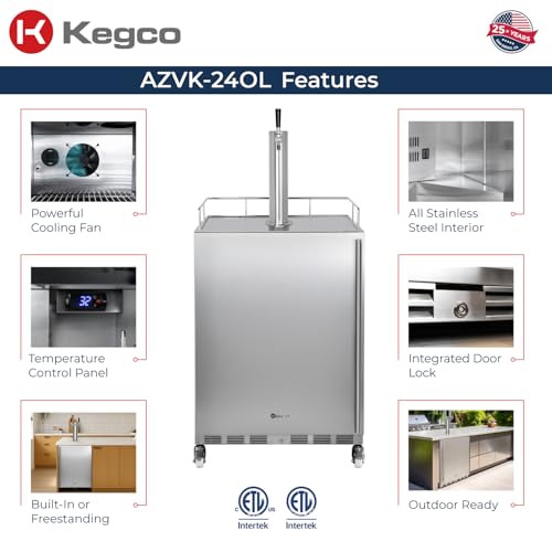 Image of Kegco 24 inch Wide Outdoor Single Tap Stainless Steel Left Hinge Kegerator with Dispense Kit