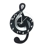YIYIBYUS Music Wall Clock - Analog Black Clock with Musical Notes, Unisex, 12-Inch