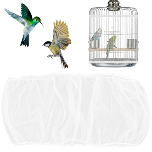 Asofelk 1PCS Adjustable White Seed Catcher Guard Net Cover, Bird Cage Seed Catcher/Reusable-Parakeet Cage Cover for Round Square Cages, White Bird Cage Seed Catcher (Circumference: 47.24-70.87 Inch)