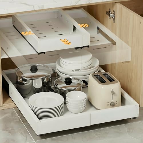 Cajones Extraibles para Cocina - Organizador Ajustable en 4 direcciones (30-49,5 cm x 42-56 cm) sin Taladro con Adhesivos Resistentes y Rieles Deslizantes - Optimiza tu Espacio en Armarios y Muebles