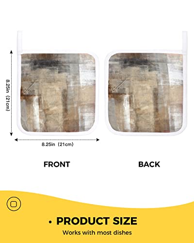 Leokoti Brown Pot Holders 2 Pack, Modern Abstract Art Geometric Hot Pads For Kitchen With Hanging Loop, Grey Artwork Oil Painting Pot Holder Trivet Oven Hot Pad Washable Potholders For Cooking Baking #TOP2