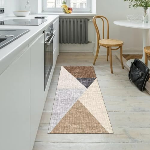 Alfombra de pasillo beige y gris de 80x160 cm lavable 5