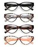 EYEURL 4-Pack Reading Glasses for Women-Cat Eye Blue Light Blocking Computer Glasses with Spring Hinge Anti-Glare Readers for Women 1.5