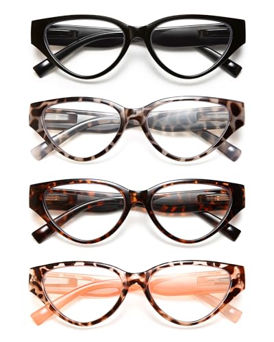 EYEURL 4-Pack Reading Glasses for Women-Cat Eye Blue Light Blocking Computer Glasses with Spring...