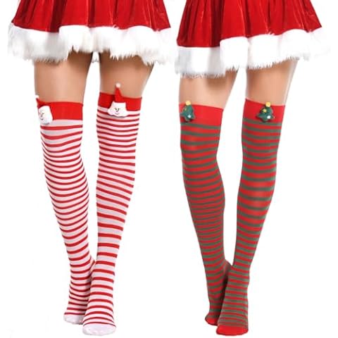 Yilanmy Christmas Striped Thigh High Socks Cover