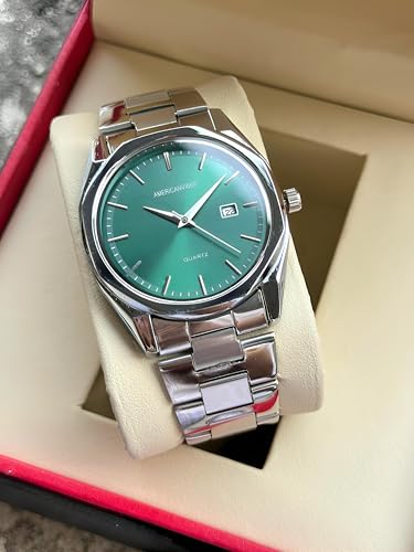 Image of AMERICANVIBER Mens Analog Quartz Watch, Stainless Steel Bracelet, Date Display Chain Watch for Men