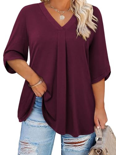 Siddhe Plus Size Tops for Women 3/4 Sleeve Shirts V Neck Blouses Tunic Top Spring Summer 2025.
