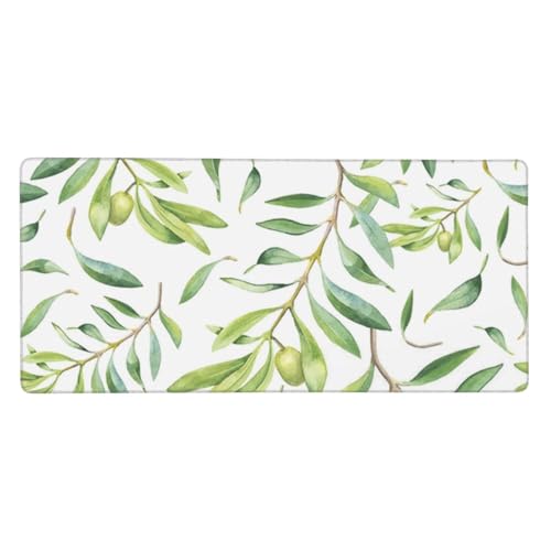 Tapis de souris d'ordinateur motif olivier aquarelle avec base caoutchouc