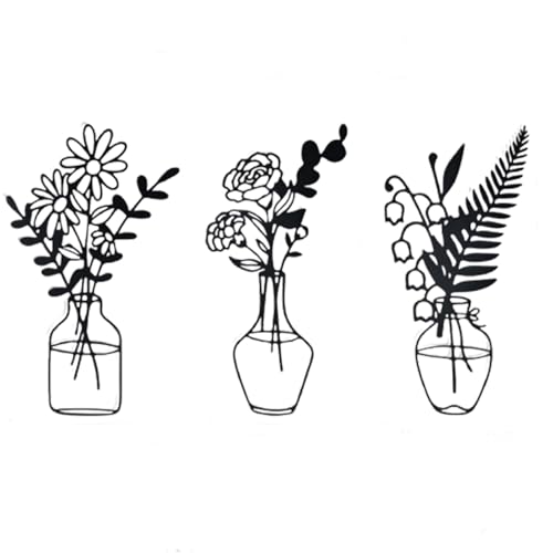 Srcasy Lot De 3 Fleurs Murales En Métal, Art Mural Minimaliste De Fleurs En Fer Forgé, Fleurs Métalliques Décoration, Pour Terrasse, Salon, Salle De Bain, Chambre à Coucher, Salle à Manger, Cuisine