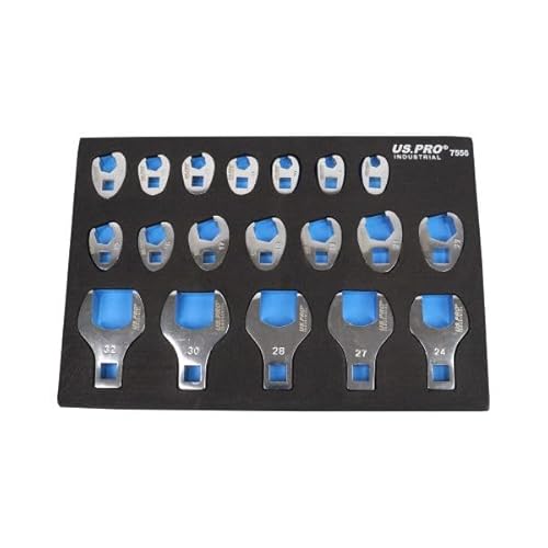 US. PRO 19PC 3/8" & 1/2" Drive Metric Crowfoot Wrench Set in Eva Tray 8-24mm Open End Wrench