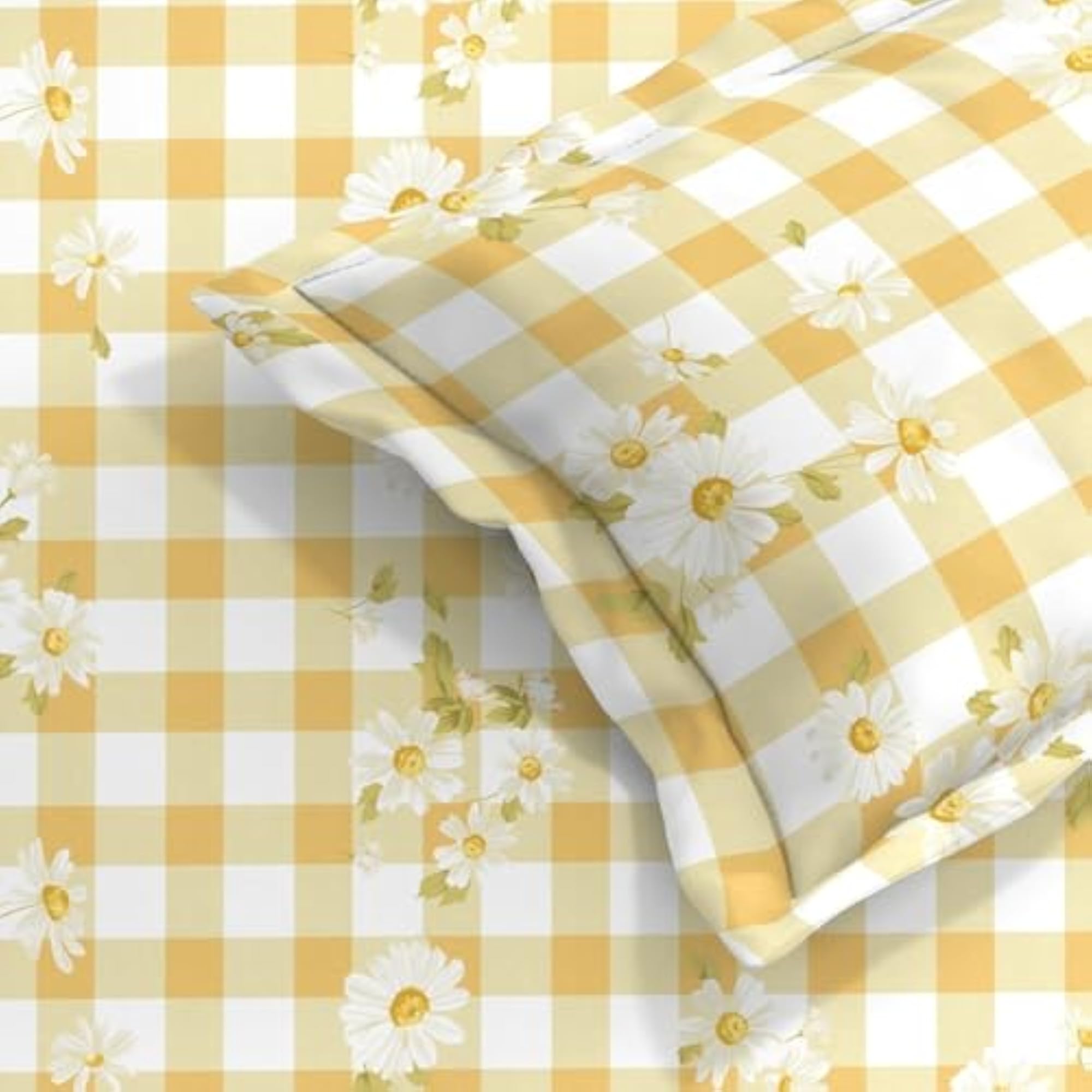 Cotton Double Bedsheet with Yellow Flowers Check, Soft & Durable