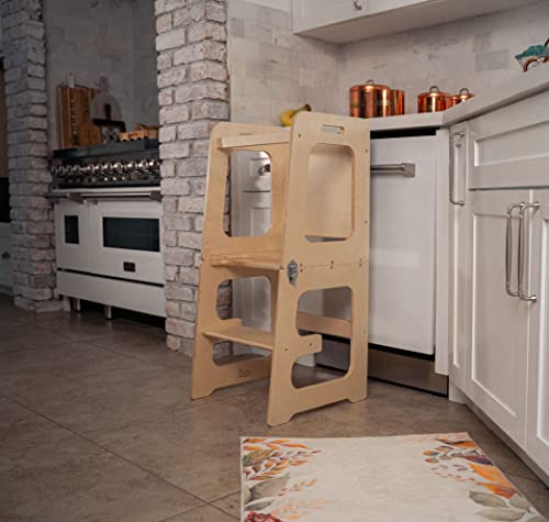 Image of Avenlur Date 4-in-1 Foldable Tower - Toddler Step Stool with Chalkboard, Desk and Chair - Montessori and Waldorf Style Stool for Ages 18 Months to 6 Years | Convertible Kitchen Learning Tower, Toddler Step Stool for Kitchen Counter, Montessori Helper Tower, Toddler Desk and Chair