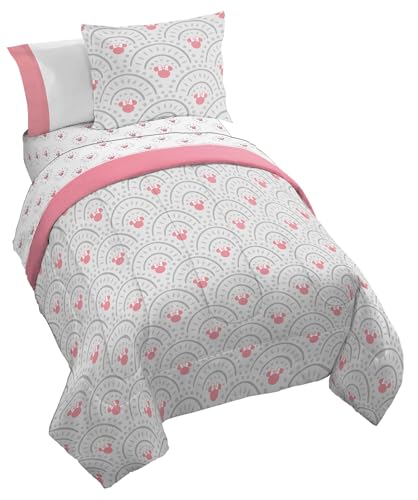 Parure de lit 5 pièces Disney Minnie Mouse avec housse de couette et taies d'oreiller, super douce et confortable, motif mandala rose