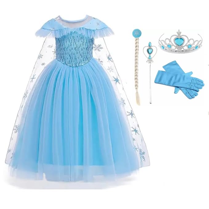 FANY Net Elsa Frock For Girls| Frozen Costume For Girls| Elsa Dress With Accessories (2-3 Years), Blue (B0CSZ414HP) Amazon Price History, Amazon Price Tracker