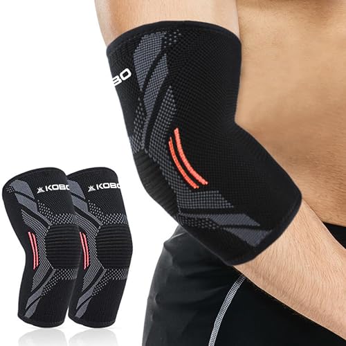 Image of Kobo Elbow Support Compression Sleeve Brace For Pain Relief Tendonitis Arthritis Sports Badminton Tennis Elbow Cricket (Pack of 2) (Imported)