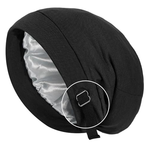 SHYSBV Gorro de seda de satén ajustable – Gorro de dormir de seda de morera para el cuidado del cabello, unisex, ajuste ancho con forro de satén