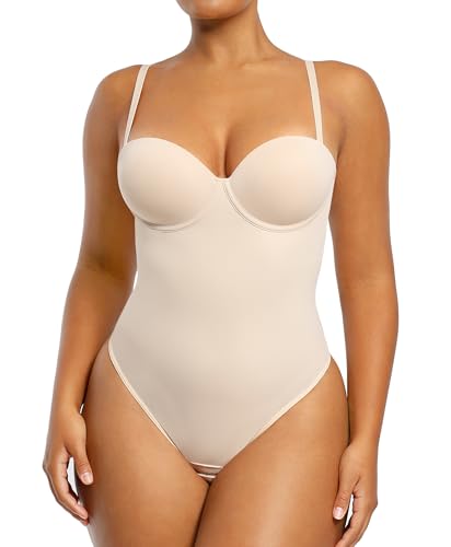 SHAPELLX Tummy Control Shapewear Bodysuit for Women Body Shaper Removable Straps Low Back Shapewear with Built-in Bra