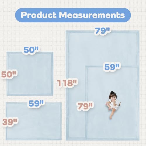 Image of 1.5 inch Thick Baby Play Mat for Floor Tummy Time, Large Pro Soft Foam Activity Playmats Playroom, Easy Care with Non-Slip Safe for Infant Toddler Kids Crawling79 inchx 118 inch (Blue)
