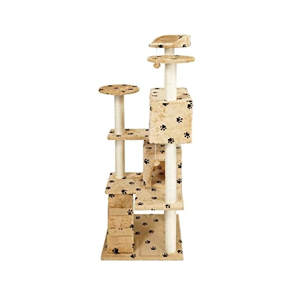 Katzenkratzbaum beige mit Pfoten 130cm Kletterbaum Katzenbaum Spielbaum Katzenbaum – Bild 6