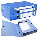 H&W 3 Pack, A4 Storage Archives Cases File Boxes Plastic with Lid, Box File, Height 35 55 75mm, Blue (WG3-Z1)