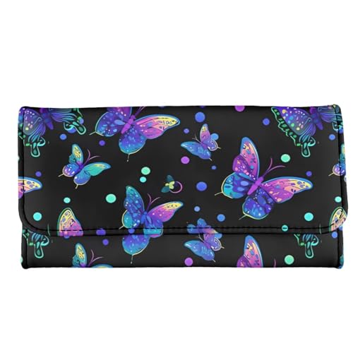 Image of AFPANQZ Butterfly Print Womens Wallets Leather Trifold Multi Card Holder Slots Wallet, Elegant Clutch Phone Holder Trifold Purses Zip Coins Pocket, Buckle Closure Clutch
