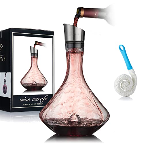 YouYah Wine Decanter Set,Red Wine Carafe with Built-in-Aerator,Wine Aerator,Wine Gifts for Christmas,Stainless Steel Pourer Lid,Filter,100% Hand Blown Lead-free Crystal Glass by NEW PACIFIC YOUYAH - Used condition - US$34.05