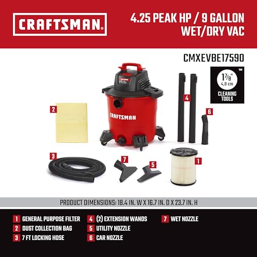 CRAFTSMAN CMXEVBE17590 9 Gallon 4.25 Peak HP Wet Dry Shop Vacuum by CRAFTSMAN - Used condition - Image 3